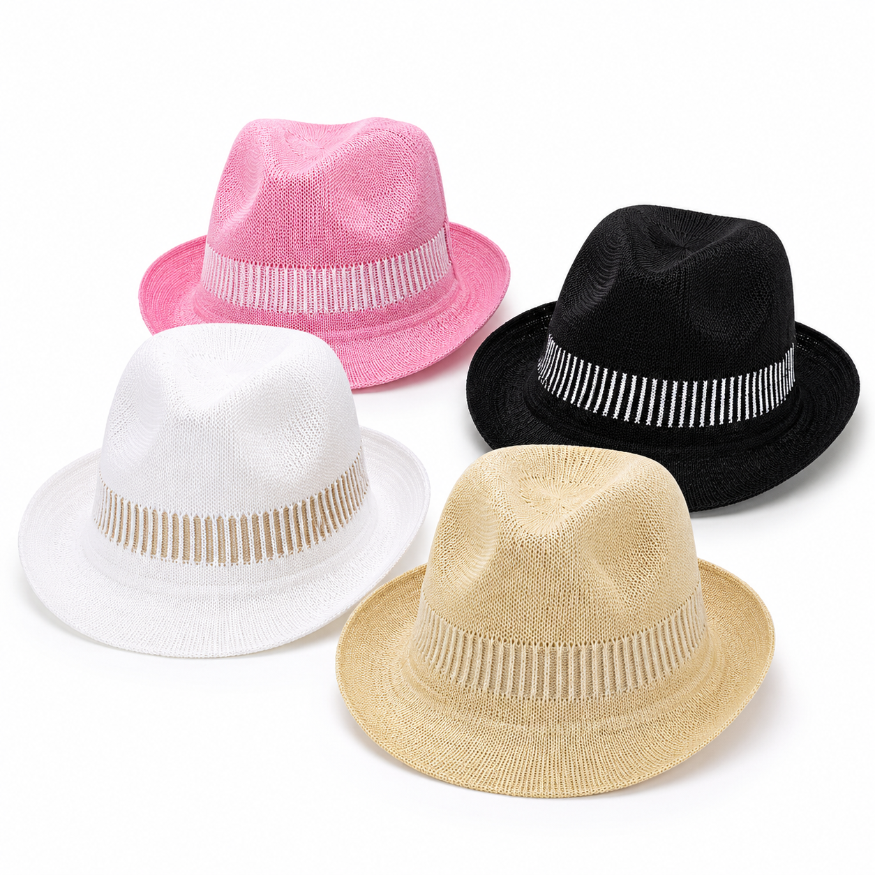 Modern Trilby Hat β Lightweight Woven Party Hat in Assorted Colours